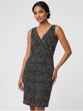 Akris Punto Abstract Geometric V-Neck Pencil Dress Minimalist Monochrome